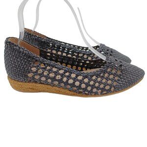Gaimo Black Leather Woven Espadrille Wedge Flats Shoes Women's 36 Made In Spain